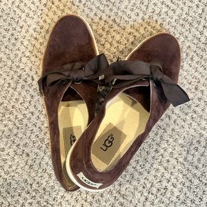 Authentic UGG Chocolate Suede Ribbon Tie Sneakers. Size 5.5